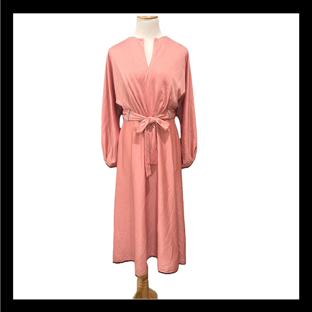 Vintage Pink Midi Dress with Belt size M